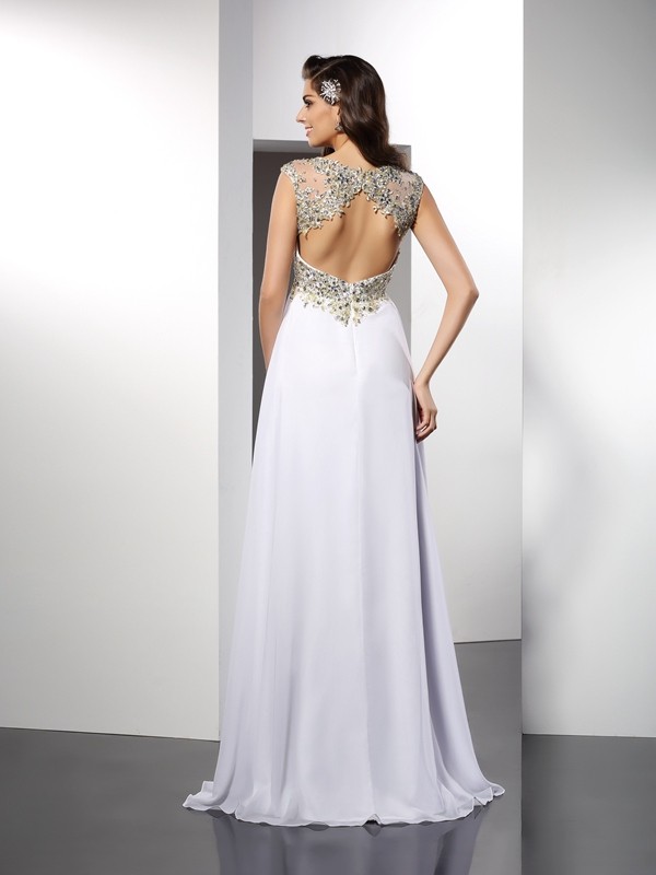 A-Line/Princess Bateau Ruffles Sleeveless Long Chiffon Dresses 3385