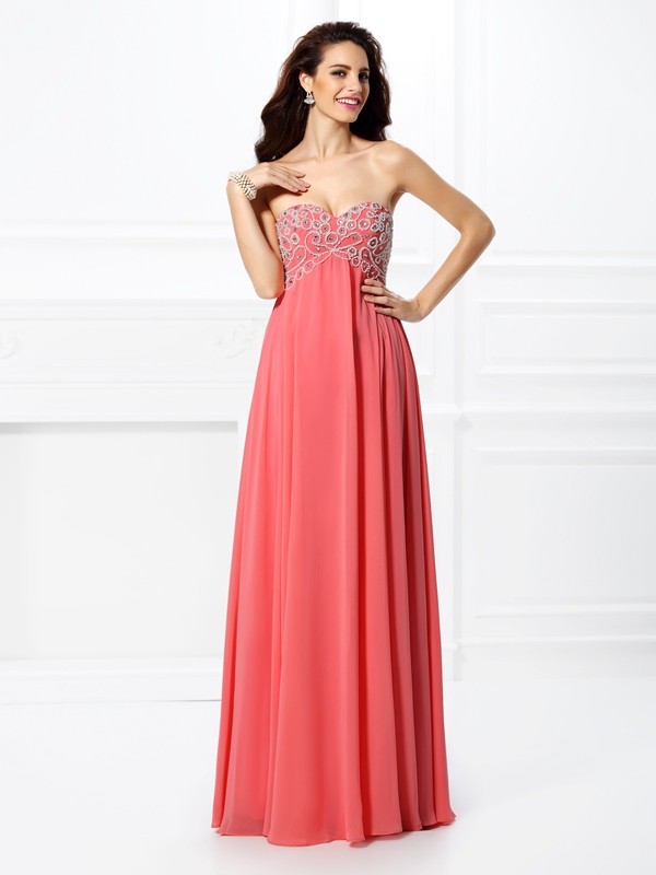 A-Line/Princess Sweetheart Beading Sleeveless Long Chiffon Dresses 4916