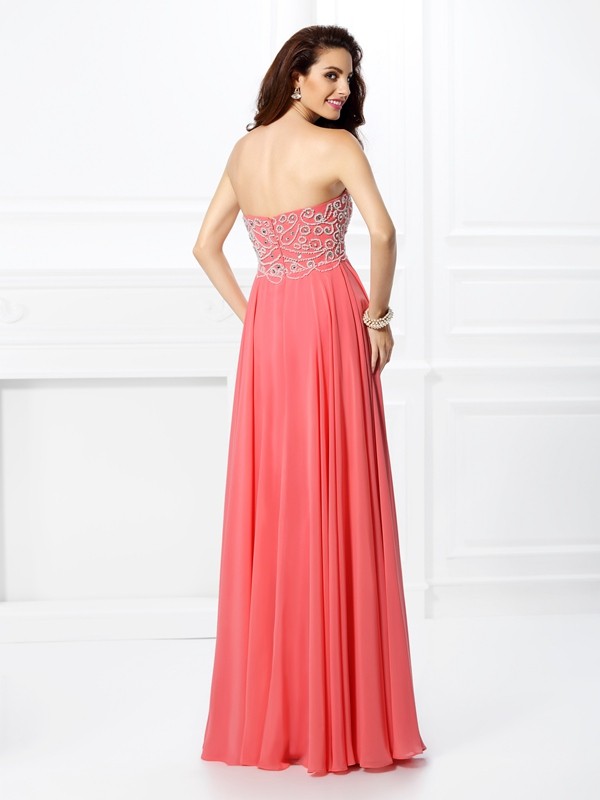 A-Line/Princess Sweetheart Beading Sleeveless Long Chiffon Dresses 4916