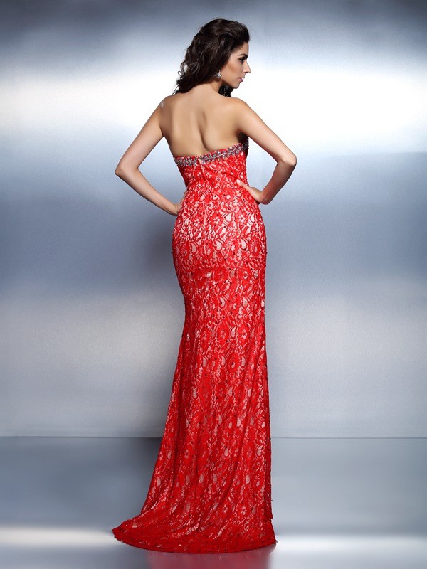 Trumpet/Mermaid Sweetheart Beading Sleeveless Long Lace Dresses 7482