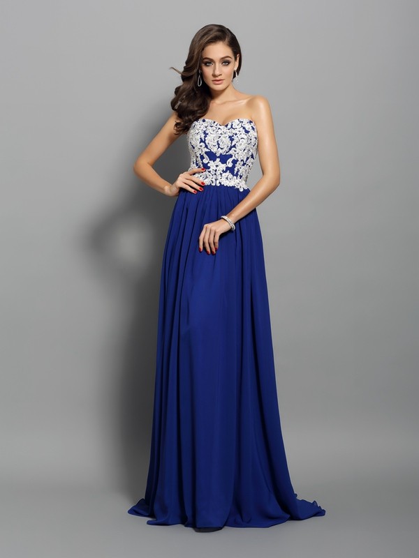 A-Line/Princess Sweetheart Applique Sleeveless Long Chiffon Dresses 4898