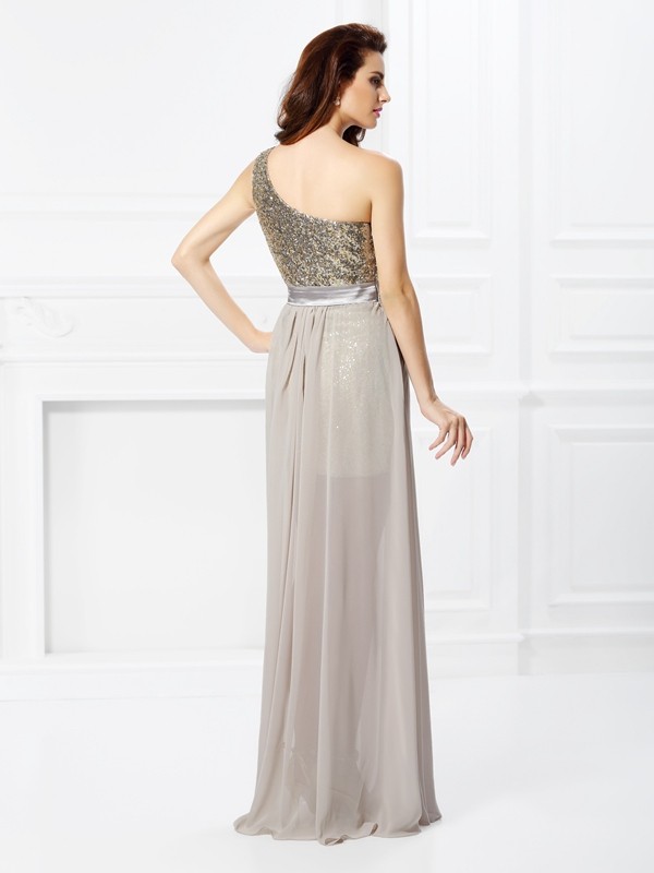 A-Line/Princess One-Shoulder Sequin Sleeveless Long Chiffon Dresses 3877