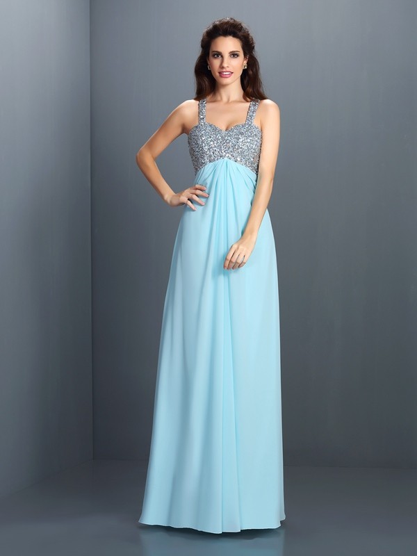 A-Line/Princess Straps Beading Sleeveless Long Chiffon Dresses 4810