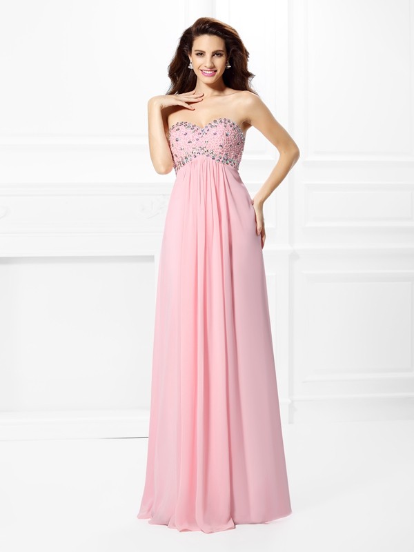 A-Line/Princess Sweetheart Beading Sleeveless Long Chiffon Dresses 4917