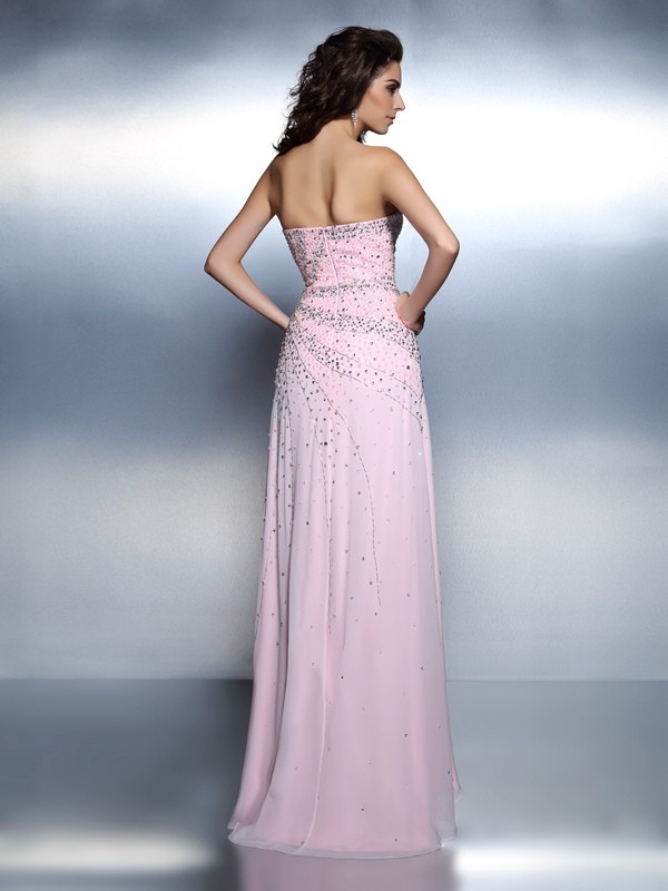 A-Line/Princess Sweetheart Beading Sleeveless Long Chiffon Dresses 4918