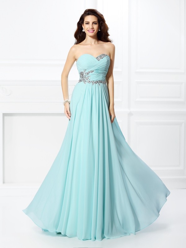 A-Line/Princess Sweetheart Beading Sleeveless Long Chiffon Dresses 4919