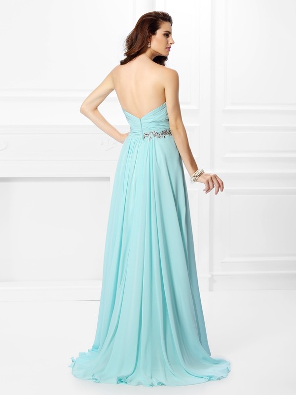 A-Line/Princess Sweetheart Beading Sleeveless Long Chiffon Dresses 4919