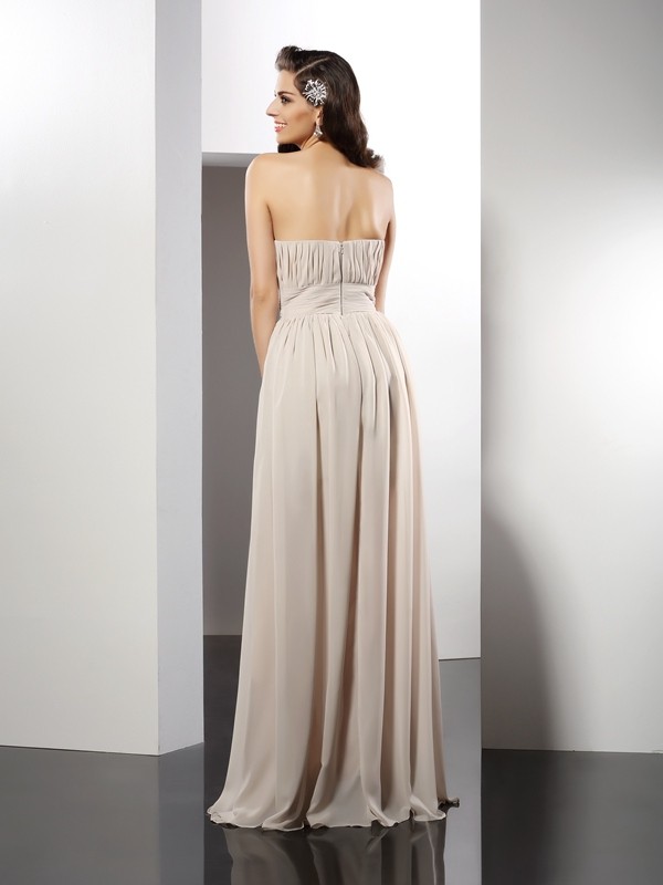 Sheath/Column Strapless Pleats Sleeveless Long Chiffon Dresses 6671