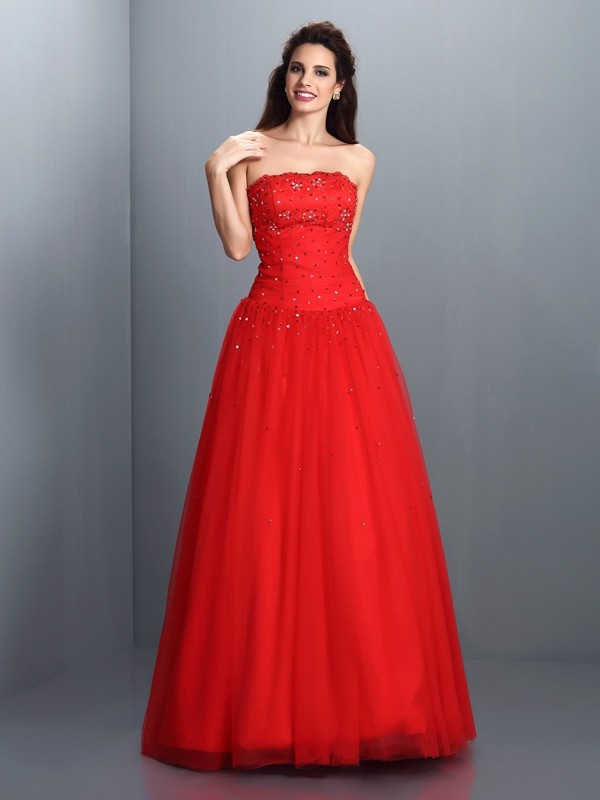 Ball Gown Strapless Beading Sleeveless Long Organza Quinceanera Dresses 5742