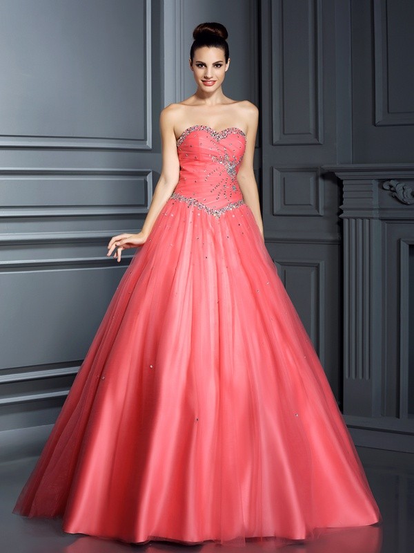 Ball Gown Sweetheart Beading Sleeveless Long Net Quinceanera Dresses 5748