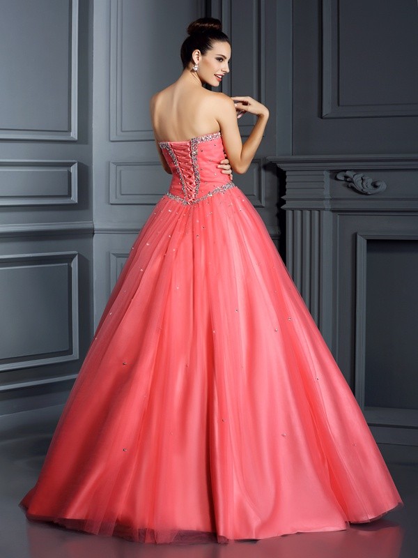 Ball Gown Sweetheart Beading Sleeveless Long Net Quinceanera Dresses 5748