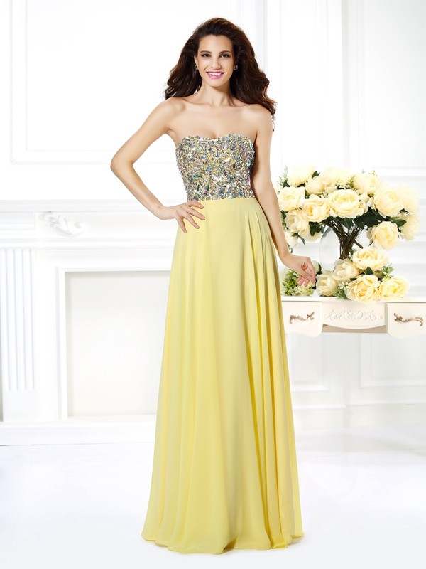 A-Line/Princess Strapless Beading Sleeveless Long Chiffon Dresses 4748