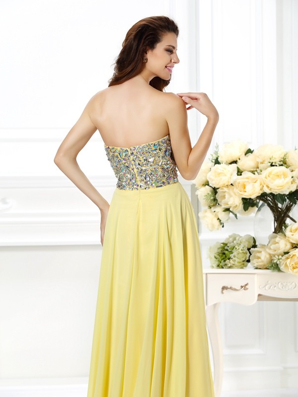 A-Line/Princess Strapless Beading Sleeveless Long Chiffon Dresses 4748