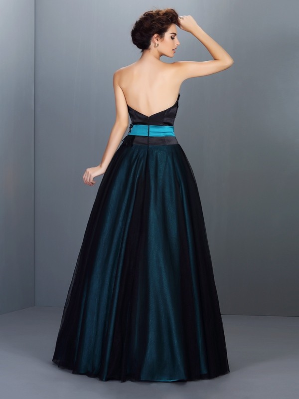 Ball Gown Strapless Feathers/Fur Sleeveless Long Elastic Woven Satin Quinceanera Dresses 5744