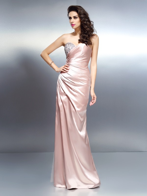 Trumpet/Mermaid Sweetheart Beading Sleeveless Long Elastic Woven Satin Dresses 7478