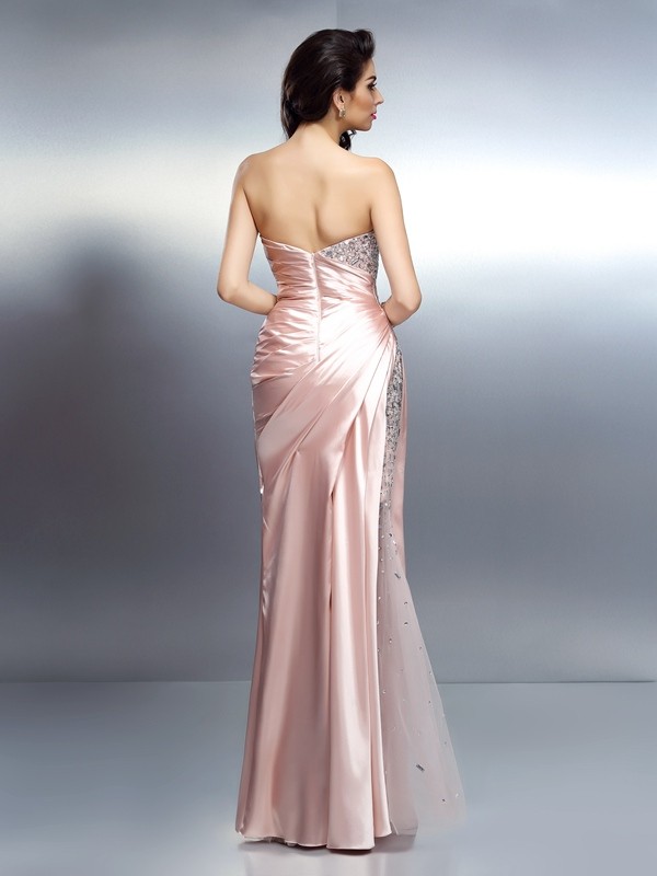 Trumpet/Mermaid Sweetheart Beading Sleeveless Long Elastic Woven Satin Dresses 7478