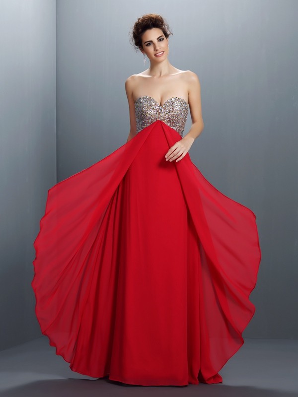 A-Line/Princess Sweetheart Beading Paillette Sleeveless Long Chiffon Dresses 4906