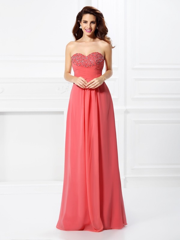 A-Line/Princess Sweetheart Beading Sleeveless Long Chiffon Dresses 4923