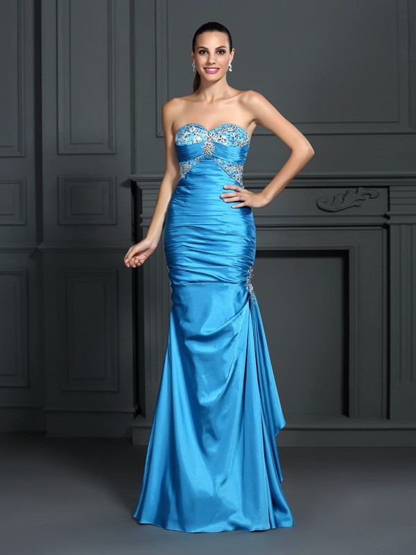 Trumpet/Mermaid Sweetheart Beading Sleeveless Long Elastic Woven Satin Dresses 7479