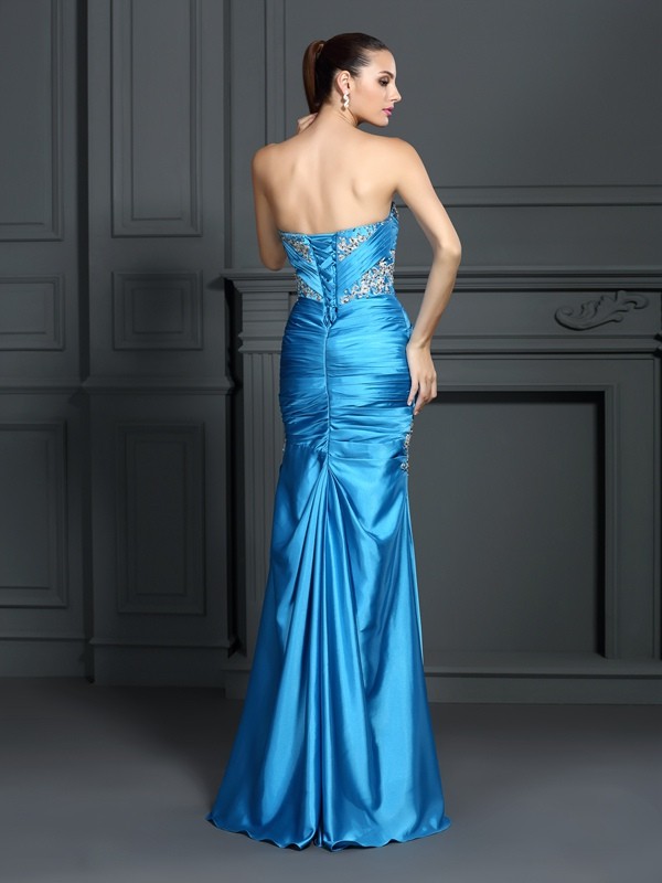 Trumpet/Mermaid Sweetheart Beading Sleeveless Long Elastic Woven Satin Dresses 7479