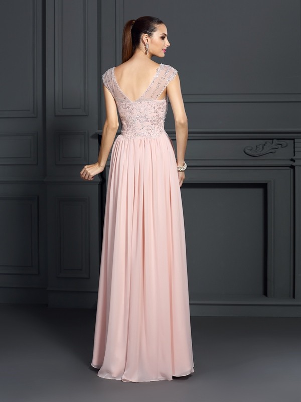 A-Line/Princess Straps Applique Sleeveless Long Chiffon Dresses 4799