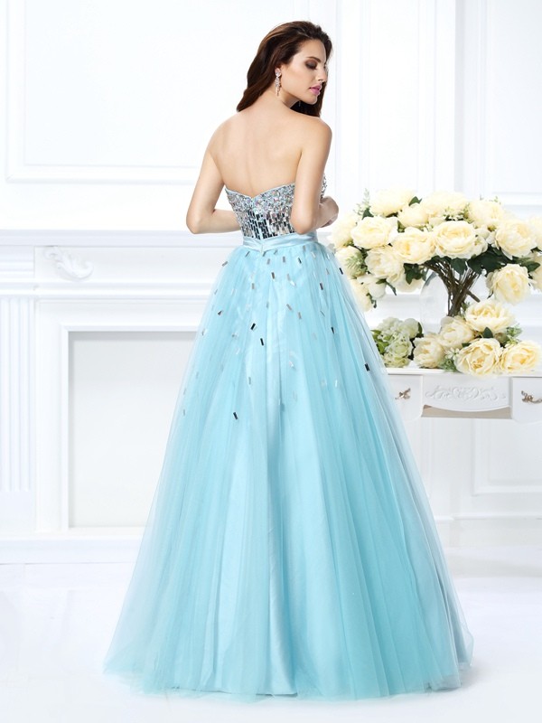 Ball Gown Sweetheart Beading Sleeveless Paillette Long Satin Quinceanera Dresses 5754