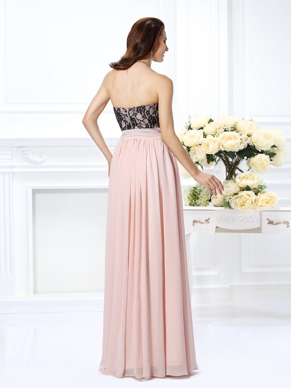 A-Line/Princess Sweetheart Lace Sleeveless Long Chiffon Dresses 4973