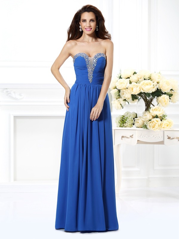 A-Line/Princess V-neck Beading Sleeveless Long Chiffon Dresses 5441