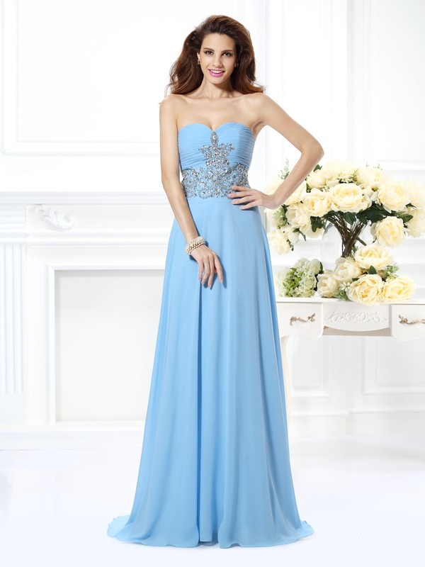 A-Line/Princess Sweetheart Beading Sleeveless Long Chiffon Dresses 4925