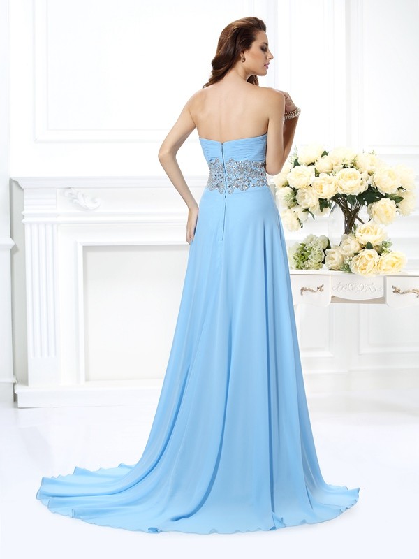 A-Line/Princess Sweetheart Beading Sleeveless Long Chiffon Dresses 4925