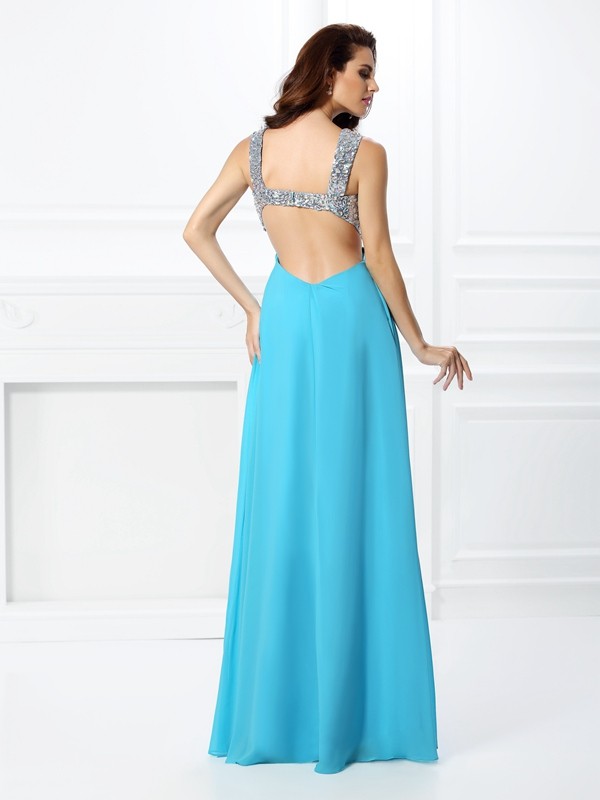 A-Line/Princess Straps Beading Sleeveless Long Chiffon Dresses 4811