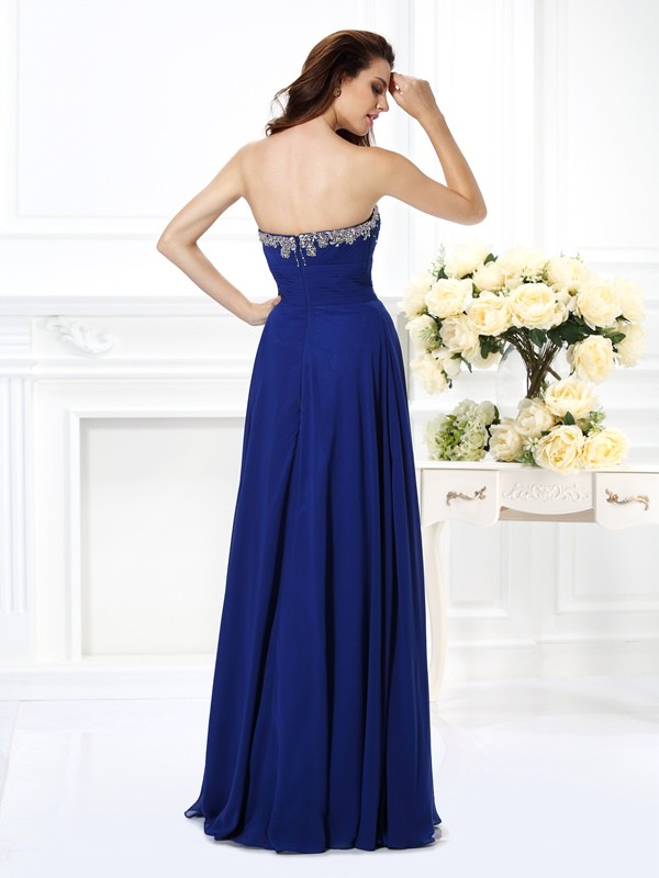 A-Line/Princess Sweetheart Beading Sleeveless Long Chiffon Dresses 4926