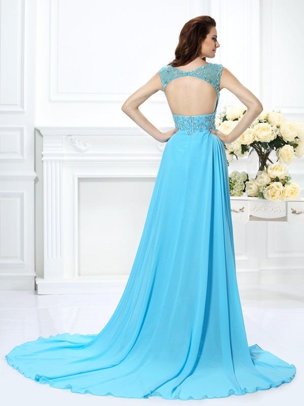 A-Line/Princess Scoop Beading Sleeveless Long Chiffon Dresses 4288