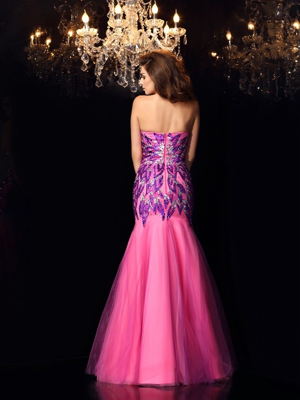 Trumpet/Mermaid Sweetheart Beading Sleeveless Long Net Dresses 7485