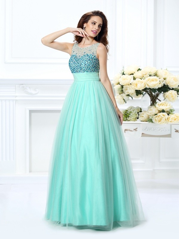 Ball Gown Bateau Beading Sleeveless Long Chiffon Quinceanera Dresses 5618