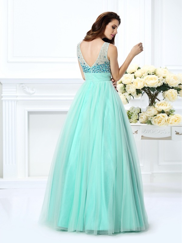 Ball Gown Bateau Beading Sleeveless Long Chiffon Quinceanera Dresses 5618