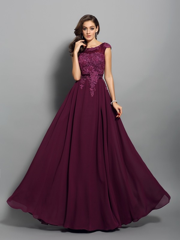 A-Line/Princess Scoop Applique Sleeveless Long Chiffon Dresses 4268