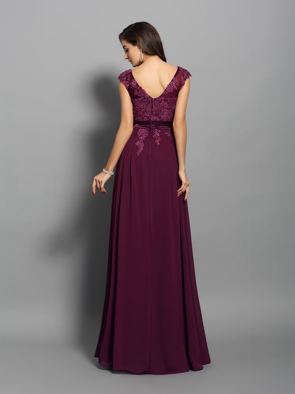 A-Line/Princess Scoop Applique Sleeveless Long Chiffon Dresses 4268