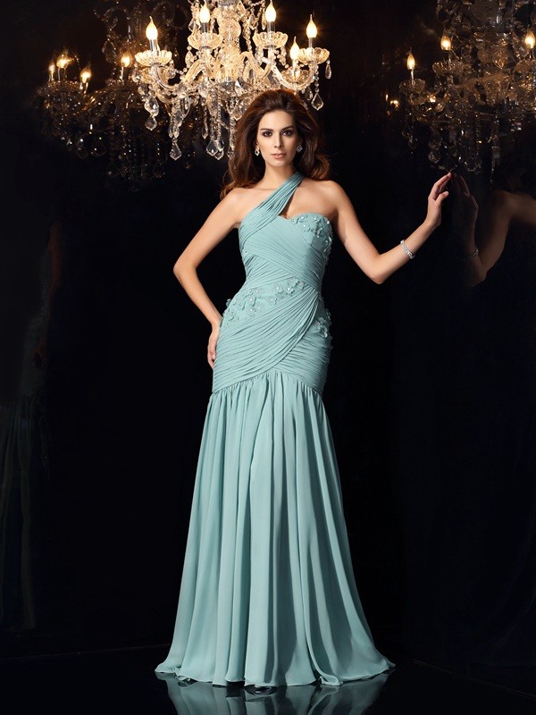 Trumpet/Mermaid One-Shoulder Sleeveless Long Chiffon Dresses 7178