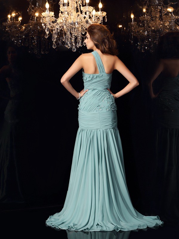 Trumpet/Mermaid One-Shoulder Sleeveless Long Chiffon Dresses 7178