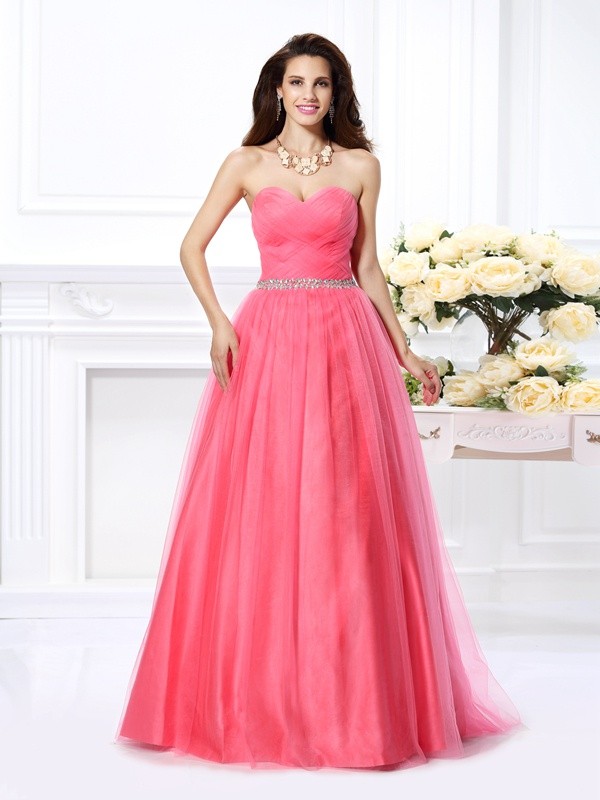 Ball Gown Sweetheart Pleats Sleeveless Long Satin Quinceanera Dresses 5760