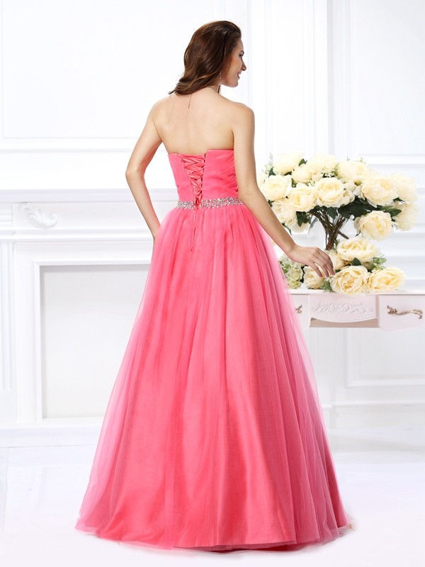 Ball Gown Sweetheart Pleats Sleeveless Long Satin Quinceanera Dresses 5760