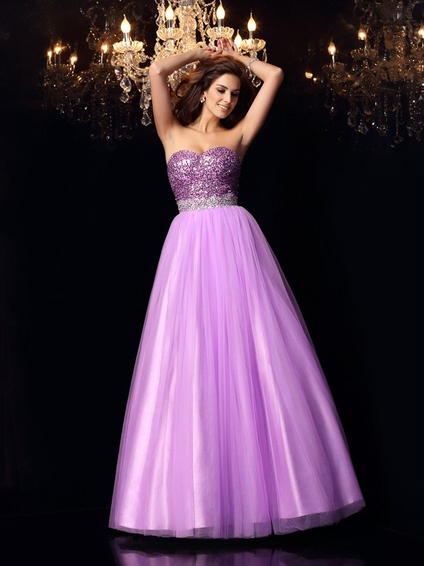 Ball Gown Sweetheart Sequin Sleeveless Long Elastic Woven Satin Quinceanera Dresses 5762