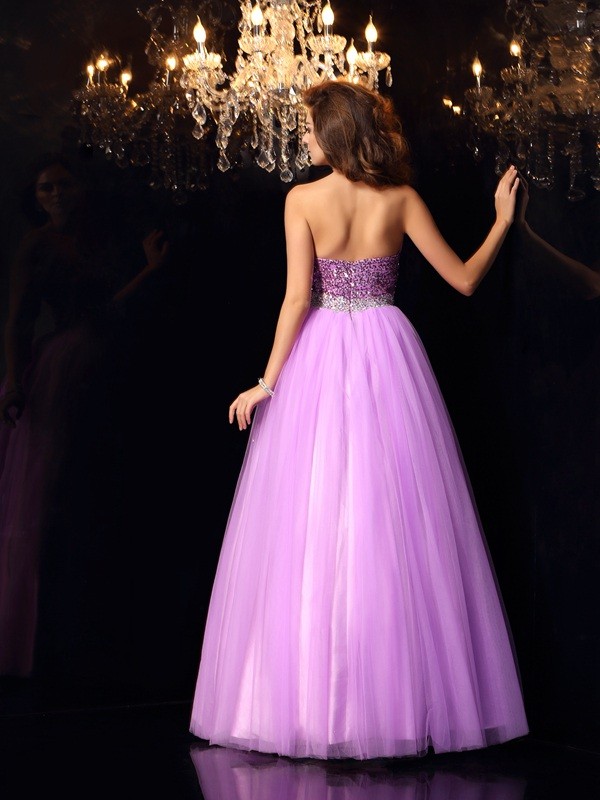 Ball Gown Sweetheart Sequin Sleeveless Long Elastic Woven Satin Quinceanera Dresses 5762