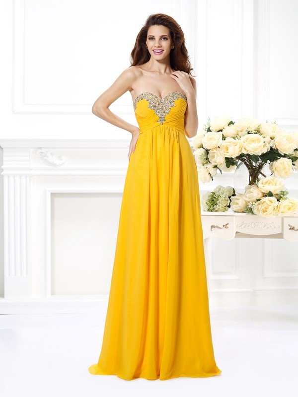 A-Line/Princess Sweetheart Beading Sleeveless Long Chiffon Dresses 4927