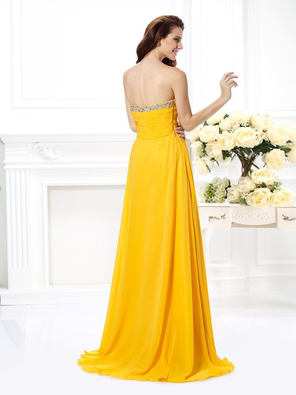 A-Line/Princess Sweetheart Beading Sleeveless Long Chiffon Dresses 4927