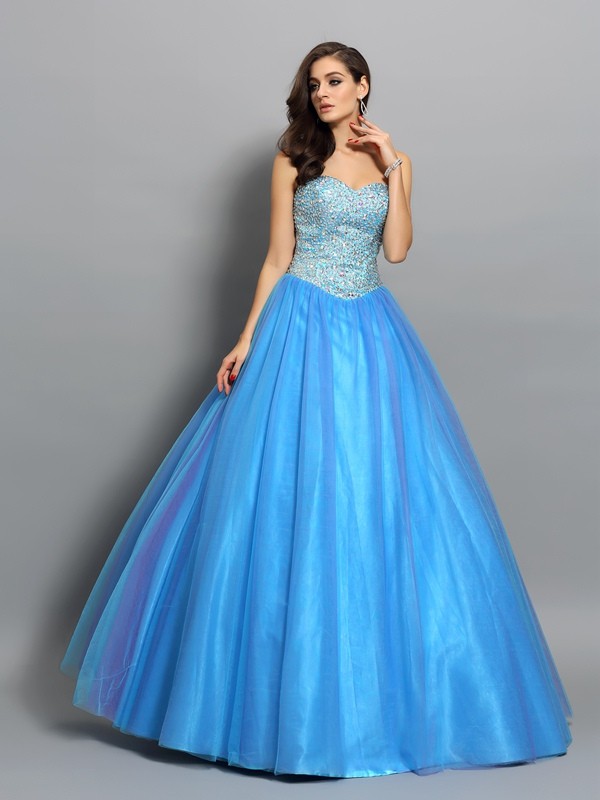 Ball Gown Sweetheart Beading Sleeveless Long Tulle Quinceanera Dresses 5747