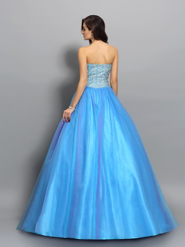 Ball Gown Sweetheart Beading Sleeveless Long Tulle Quinceanera Dresses 5747