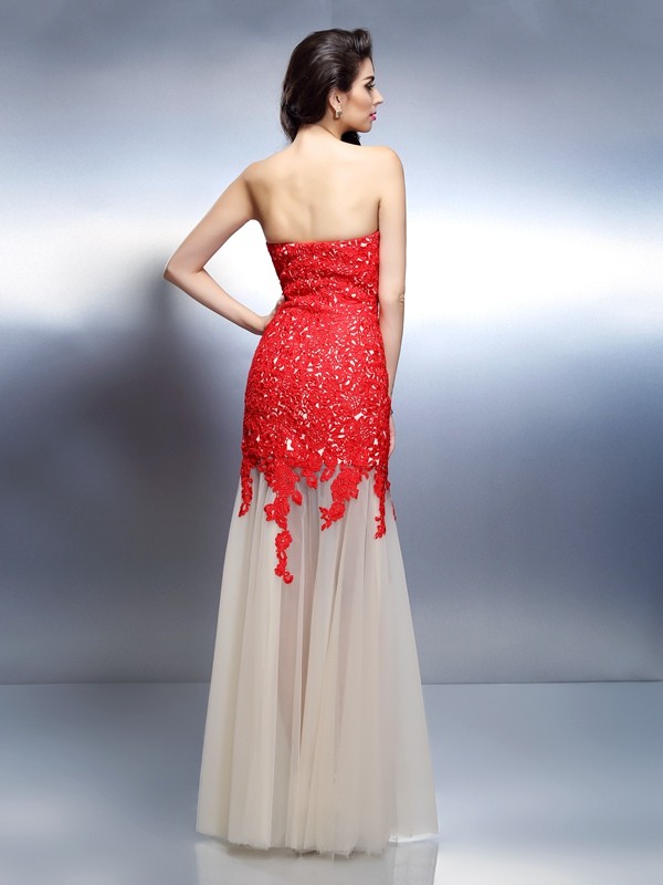 A-Line/Princess Sweetheart Applique Sleeveless Long Net Dresses 4904