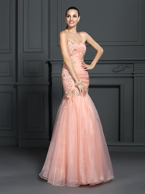 Trumpet/Mermaid Sweetheart Applique Sleeveless Long Organza Dresses 7467